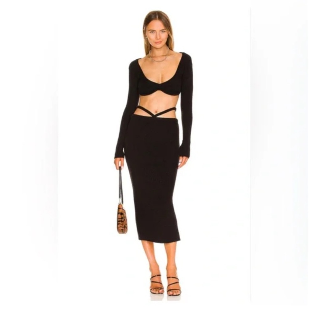 For Love and Lemons Free People Mona Rib Knit Crop Top Midi Skirt Set XS NWT